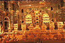Gold carving depiction of the legendary Ayodhya at the Ajmer Jain temple
