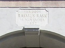Badstuestræde 17 (Copenhagen) - Rasmus Rask commemorative plaque.jpg