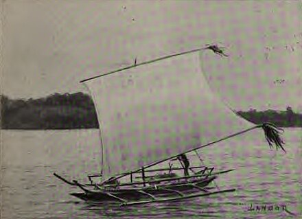 A small Sama-Bajau tondaan with sails deployed (c.1904)