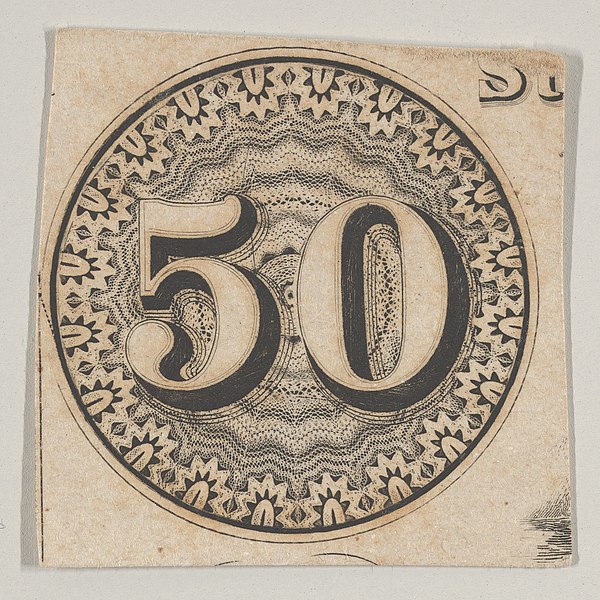 File:Banknote motif- the number 50 against an ornamental lathe work rondel resembling lace MET DP837958.jpg