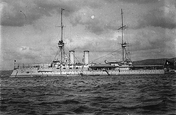 The Ottoman flagship, the Brandenburg-class pre-dreadnought battleship Barbaros Hayreddin.
