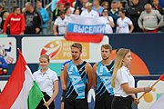 Deutsch: Beachhandball Europameisterschaften 2019 (Beach handball Euro); Tag 6: 7. Juli 2019 – Spiel um Platz Drei, Männer, Ungarn-Russland 2:0 (26:20, 23:22) English: Beach handball Euro; Day 6: 7 July 2019 – Men's Bronze Medal Match – Hungary-Russia 2:0 (26:20, 23:22)