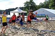 Deutsch: Beachhandball Europameisterschaften 2019 (Beach handball Euro); Tag 1: 2. Juli 2019 – Männer, Vorrunde Gruppe D, Frankreich-Montenegro 2:0 (19:7, 18:9) English: Beach handball Euro; Day 1: 2 July 2019 – Men Preliminary Round Group D – France-Montenegro 2:0 (19:7, 18:9)