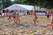 Deutsch: Beachhandball Europameisterschaften 2019 (Beach handball Euro); Tag 4: 5. Juli 2019 – Frauen, Viertelfinale, Dänemark-Norwegen 2:1 (11:9, 16:19, 7:6) English: Beach handball Euro; Day 4: 5 July 2019 – Quarter Final Women – Denmark-Norway 2:1 (11:9, 16:19, 7:6)