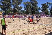 Deutsch: Beachhandball bei den Olympischen Jugendspielen 2018; Tag 4, 10. Oktober 2018; Jungs, Vorrunde, Gruppe B - Mauritius-Kroatien 0:2 English: Beach handball at the 2018 Summer Youth Olympics at 10 October 2018 – Boys Preliminary Round Group B‎ – Mauritius-Croatia 0:2