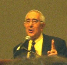 Expelled presenter Ben Stein, who stated "Love of God and compassion and empathy leads you to a very glorious place. Science leads you to killing people." Bensteinatucsb.jpg