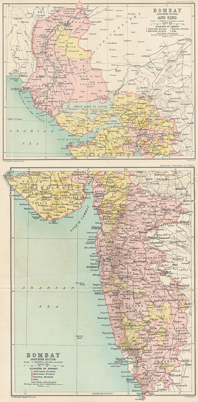 Bombay presidencyचे ब्रिटिश भारत देशाच्या नकाशातील स्थान