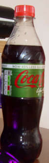 Final revision of the Coca-Cola Life logo in the United Kingdom. Bottle of Coca-Cola Life.png