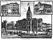 Butte courthouse and additional buildings, 1885