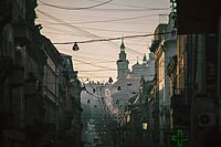 Lviv's Old Town; the architecture of Western Ukraine has been greatly influenced by its long history as part of Austria-Hungary and Polish Republic.