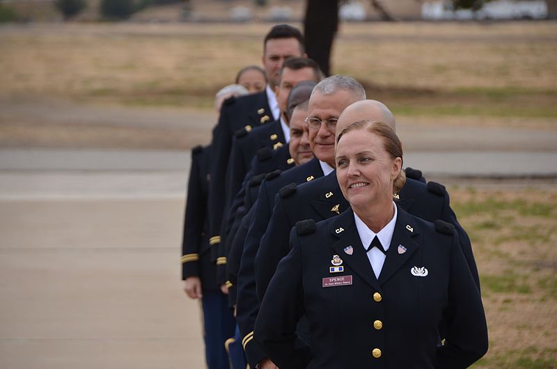 File:California State Military Reserve Warrant Officer Candidate Kristen Spence waits to enter Perlee Theatre.jpg