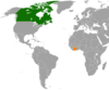 Location map for Canada and Ivory Coast.