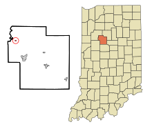 Carroll County Indiana beépített és be nem épített területek Yeoman Highlighted.svg