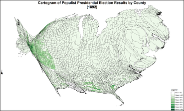Cartogram of Populist presidential election results by county
