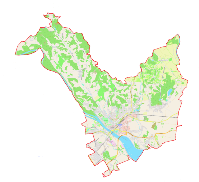 Mapa konturowa gminy miejskiej Ptuj, na dole znajduje się punkt z opisem „Ptuj”