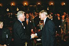 Bildt meeting former US President Bill Clinton at Grand Hotel in Stockholm on 15 May 2001 Clinton Bildt.jpg