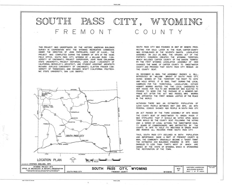 File:Cover Sheet - South Pass City, General View, South Pass City, Fremont County, WY HABS WYO,7-SOPAC,1- (sheet 1 of 3).tif