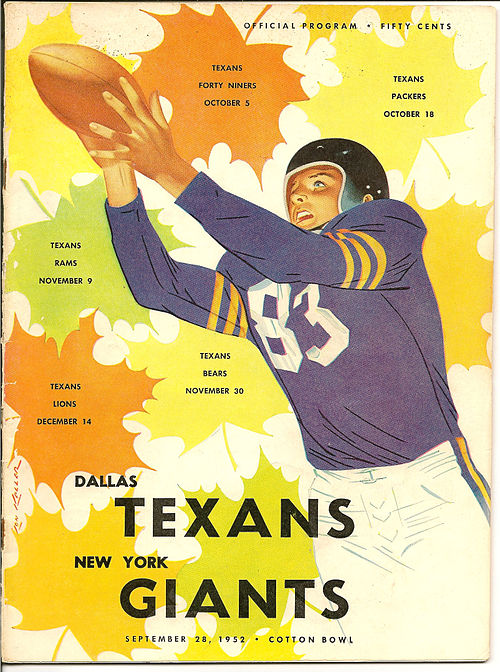 Program from first-ever game played by Dallas Texans in 1952