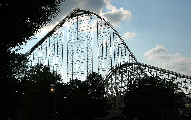 Steel Force (left) and Thunderhawk (right), two roller coasters at Dorney Park & Wildwater Kingdom in Allentown, Pennsylvania. Steel Force is the eigh