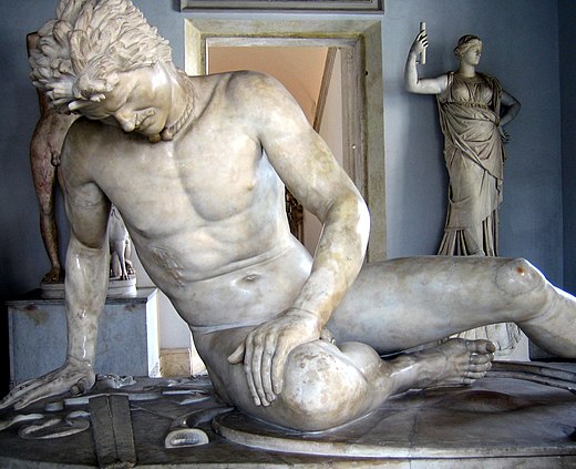 The Dying Gaul, or The Capitoline Gaul[1] a Roman marble copy of a Hellenistic work of the late 3rd century BCE Capitoline Museums, Rome