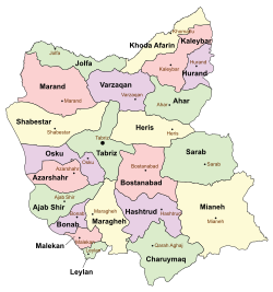 شرقی آذربایجان اوستانی‌نین بؤلگه‌لری