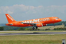 An easyJet Airbus A320 flares at Bristol Airport, England Easyjet A320 (G-EZUI) flaring Bristol 22.6.14 arp.jpg