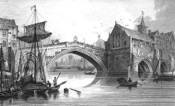 An engraving of the fourth Ouse Bridge (1565–1810)