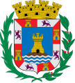 The coat of arms of Cartagena of Spain with a Mural crown