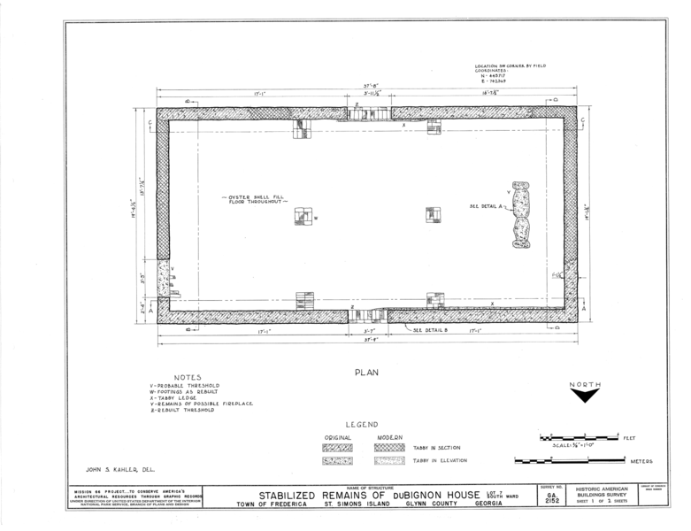 File:Fort Frederica, duBignon House (Ruins), Lot No. 7, South Ward, Saint Simons Island, Glynn County, GA HABS GA,64-FRED,9- (sheet 1 of 2).png