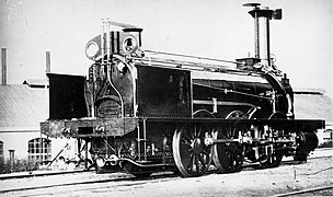 Locomotive Bourbonnais, état d’origine, construite par J. F. Cail & Cie en 1858 pour la compagnie des Chemins de fer de l'ouest suisse portant le n° 1 "Le Vaux" d'une série de cinq locomotives[1].