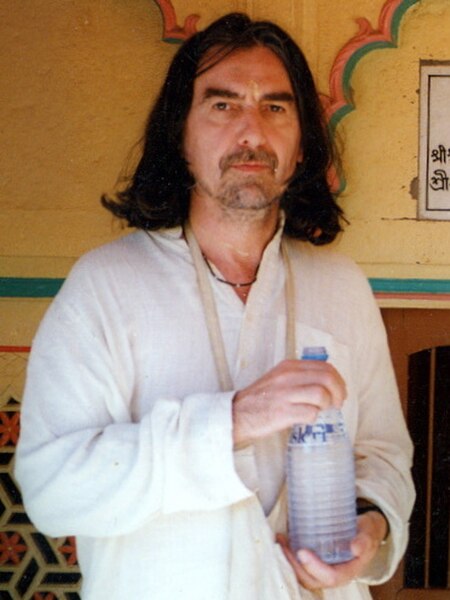 George Harrison, pictured here in Vrindavan, India in 1996