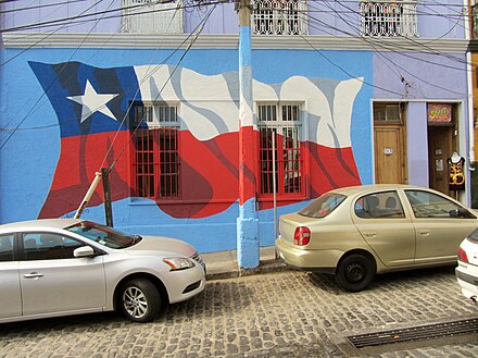 Chilean flag painted on a wall in Valparaíso.