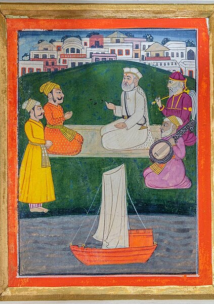 File:Guru Nanak giving sermon to two boat men, painting from an 1830's Janamsakhi (life stories) 03.jpg