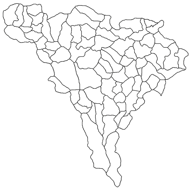 Mapa konturowa okręgu Alba, po prawej nieco u góry znajduje się punkt z opisem „Blaj”