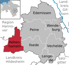 Poziția comunei Hohenhameln pe harta districtului Peine