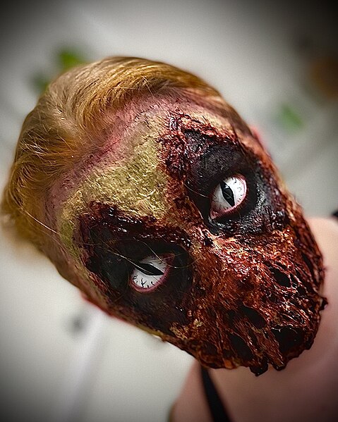 File:Homemade liquid latex SFX mask for a haunted house.jpg