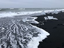 Black sand and icebergs on a beach in Iceland Iceland Diamond Beach.jpg