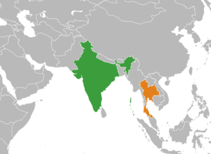 Mapa indicando localização da Índia e da Tailândia.