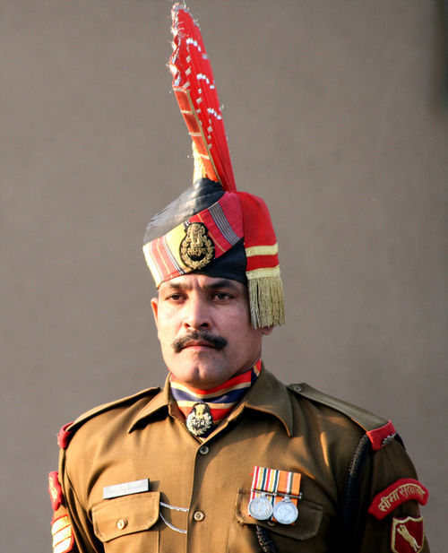 A soldier of Border Security Force in one of the ceremonial uniforms.