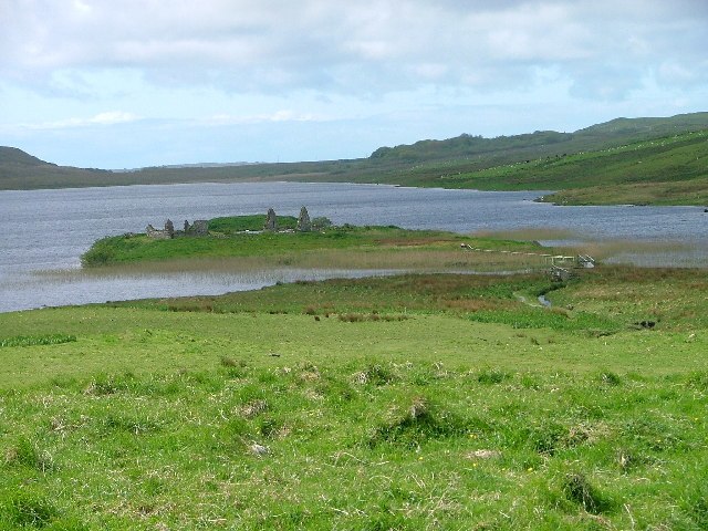 The ruins of Finlaggan Castle on Eilean Mòr, Loch Finlaggan, on the island of Islay, where the Council of the Isles met.