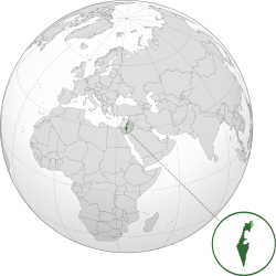 Location of Israel (in green) on the globe.