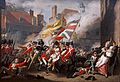 Obraz z XVIII wieku. Przedstawia on walki na Royal Squre w czasie Bitwy o Jersey pomiędzy Brytyjczykami a Francuzami. Na obrazie widoczne są siły obu armii w trakcie walki oraz uciekający przed rzezią cywile.