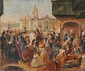 Lima’s Main Square in 1843 by Johann Moritz Rugendas. Lima Art Museum.[3]