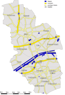Karte von Gelsenkirchen mit den wichtigsten Straßen