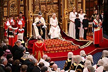 Queen's companions the Marchioness of Lansdowne and Lady Sarah Keswick at the 2023 State Opening of Parliament King's speech 2023.jpg