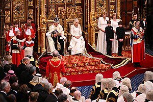 The King reads the speech in the Lords chamber. King's speech 2023.jpg