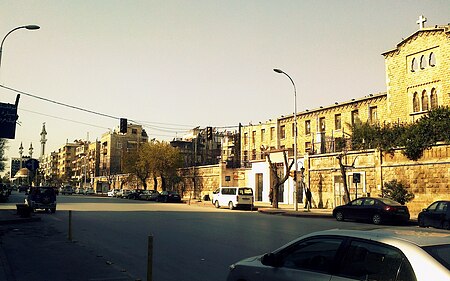 King Faisal Street, Aleppo, Saint Matilda Church and Rahman Mosque.jpg