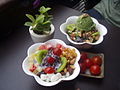 Patbingsu with cherry tomatoes and green tea bingsu