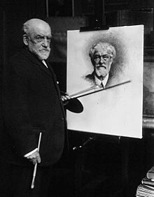 Bonnat painting a portrait of Alfred Roll, 1918