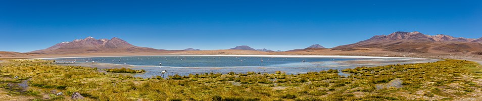 Panoramic view of Cañapa Lake, Bolivia.